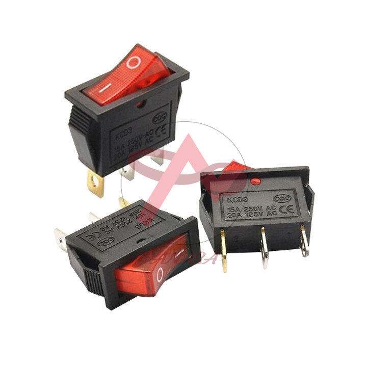 Công Tắc Bập Bênh KCD3 Có Đèn 15A 3 Chân Màu Đỏ