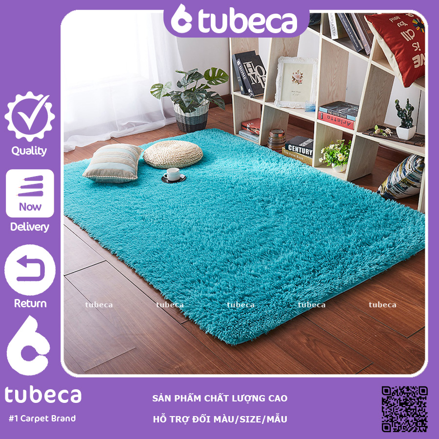 Thảm Trải Sàn Phòng Ngủ Lông Xù Giá Rẻ Màu Xanh Nước Biển 1m6x2m | TUBECA