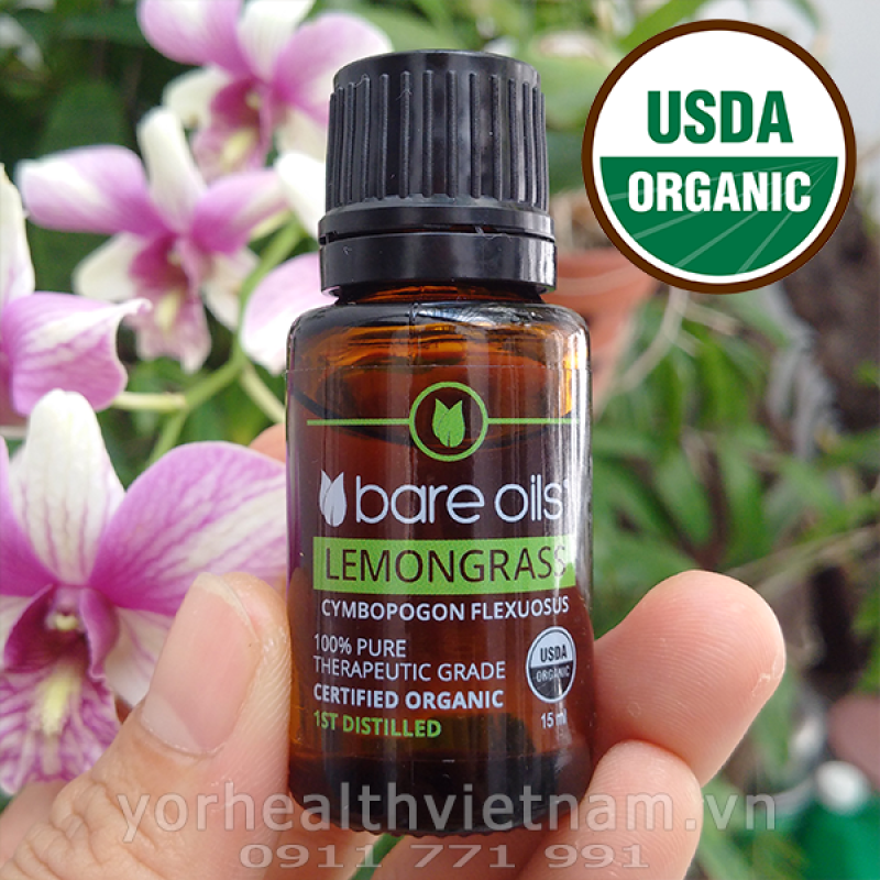 Tinh dầu sả chanh - Lemongrass Essential Oil (Tinh dầu hữu cơ Bare Oils - USDA Organic) 15ml cao cấp