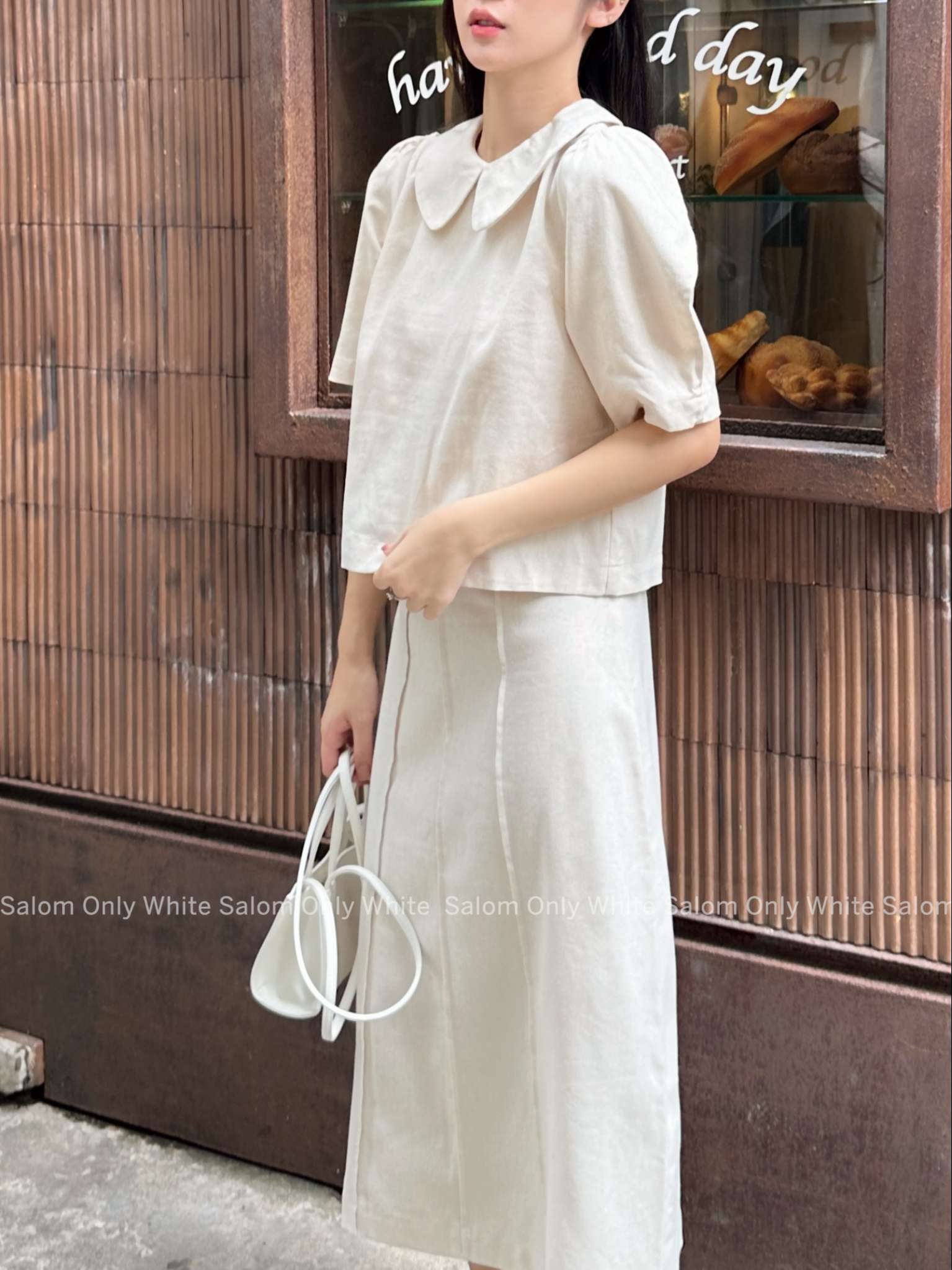 𝐋𝐚𝐝𝐲 𝐋𝐢𝐧𝐞𝐧 𝐒𝐞𝐭 - Set Áo Cổ Sen Và Chân Váy Midi Kẻ Dọc SALOM (Ảnh thật chính chủ)