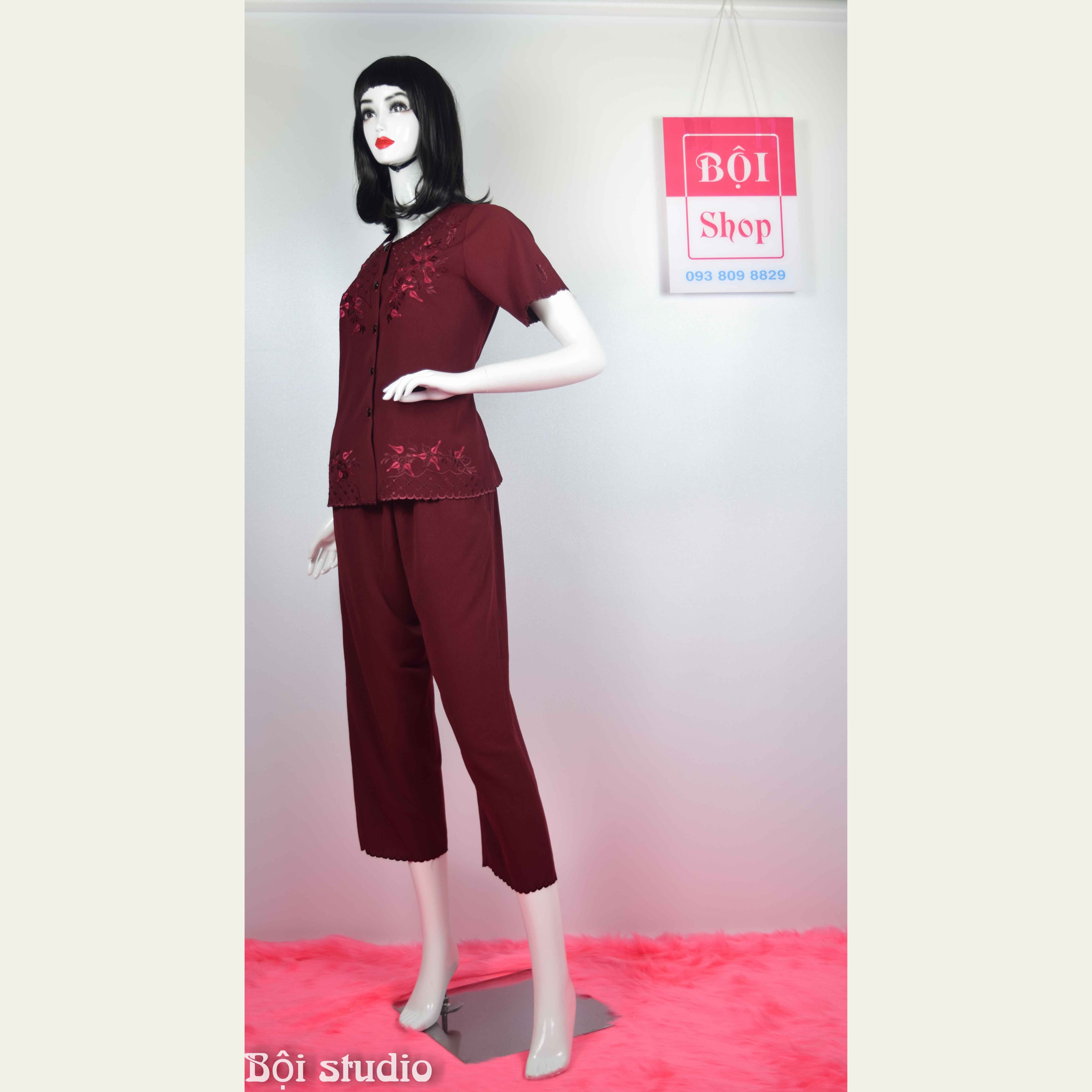 [HCM]Quà cho Bà Quần Áo Lụa Cotton Thêu Đẹp ( Quần Dài - Tay Ngắn ) NATR - Dỏ Đô 29