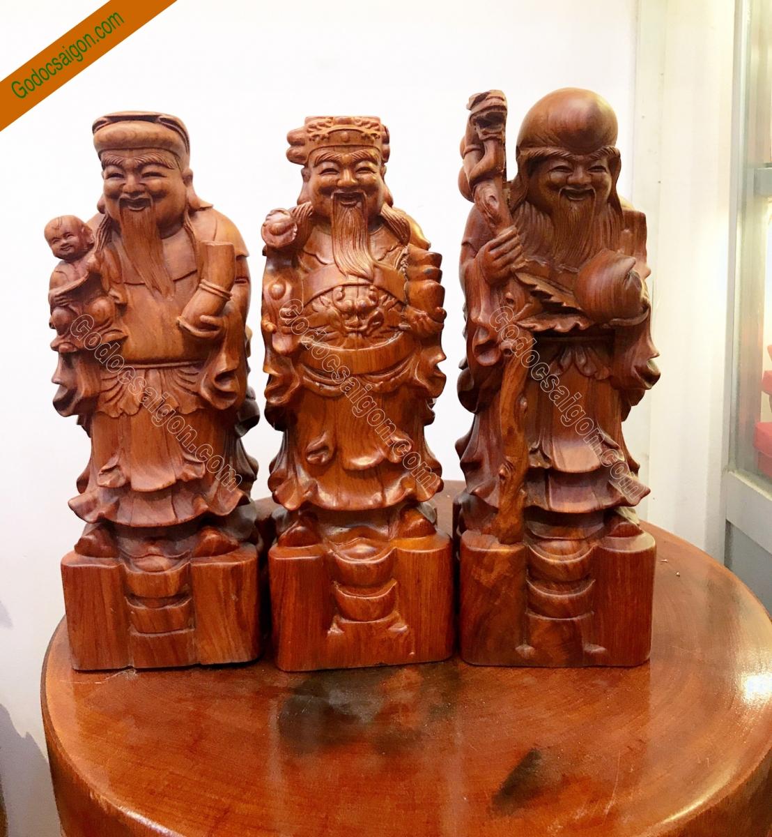 Bộ tam đa Phúc Lộc Thọ 30cm Gỗ Hương Đá vân gỗ đẹp, mịn đem đến may mắn sức khỏe tài lộc thịnh vượng cho gia chủ