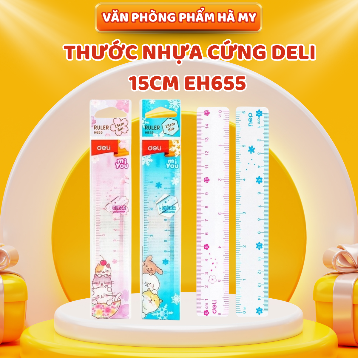 Combo 5 Cây Thước kẻ nhựa cứng mica 15cm Deli EH655