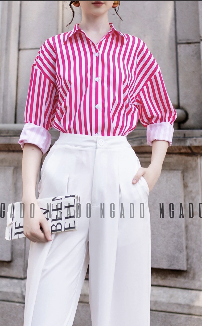 Áo sơ mi sọc hồng NGADO