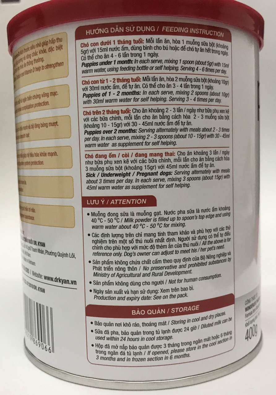 [HCM]Sữa bột cho Chó Dr.Kyan Predogen Lon 400g
