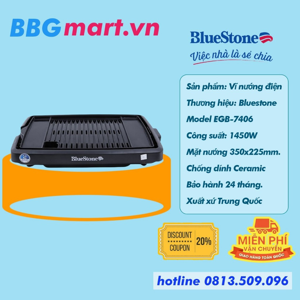Bếp nướng điện bluestone egb-7406 1400w , bếp nướng bbq điện không khói