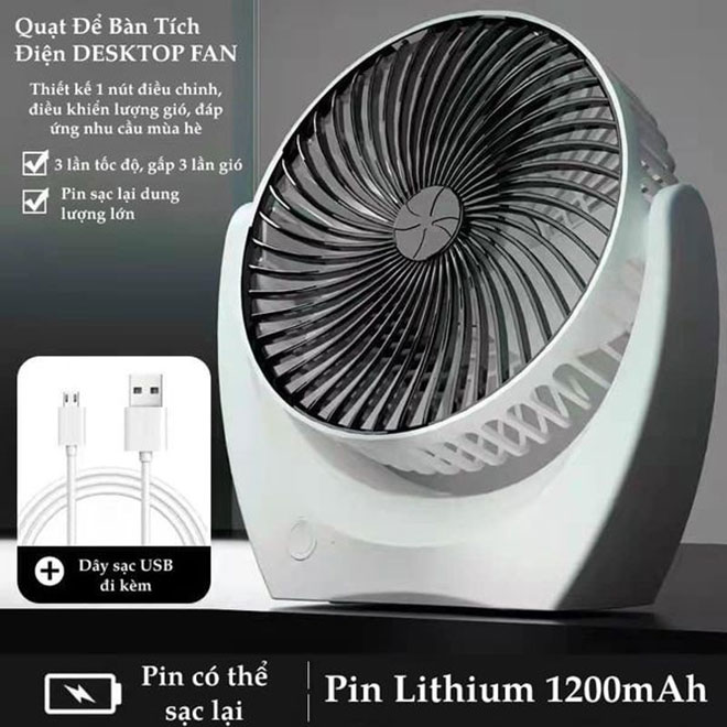 Quạt Tích Điện Mini Để Bàn Nhỏ Gọn