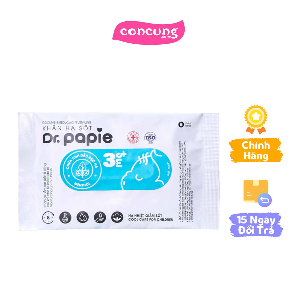Khăn lau hạ sốt dr.papie 5 tờ cho bé 3m+