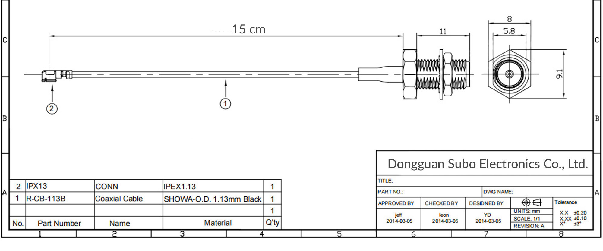 Cáp chuyển đổi IPEX U.FL sang SMA cái dài 15cm