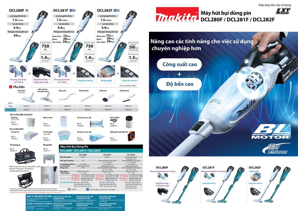 Máy hút bụi dùng pin 18v makita dcl280fzw | tadachi