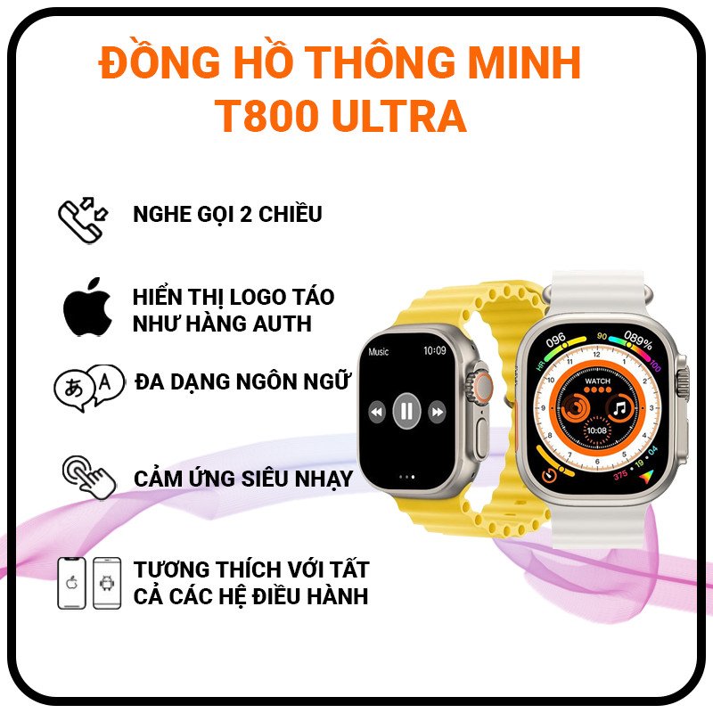 Đồng hồ thông minh  T800 Ultra với tính năng kết nối, nghe gọi điện thoại, theo dõi sức khỏe, bảo hành 12 tháng giá rẻ hợp thời trang