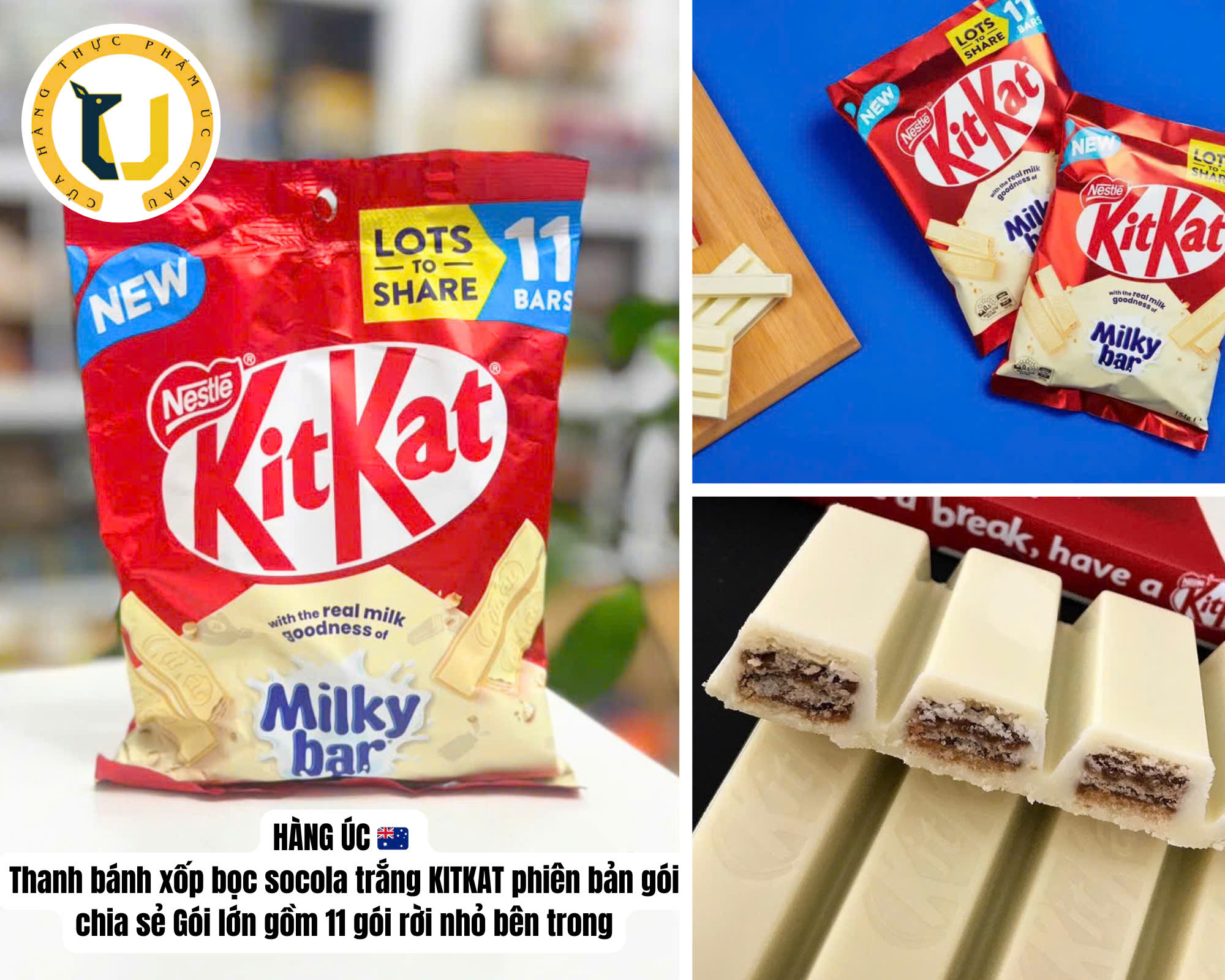 (Australian Product) Milk Chocolate with Sponge Cake Filling in Many Flavors, Mini Version Nestle Kitkat Mini Milk Chocolate, Pack Size 11 Individual Bars