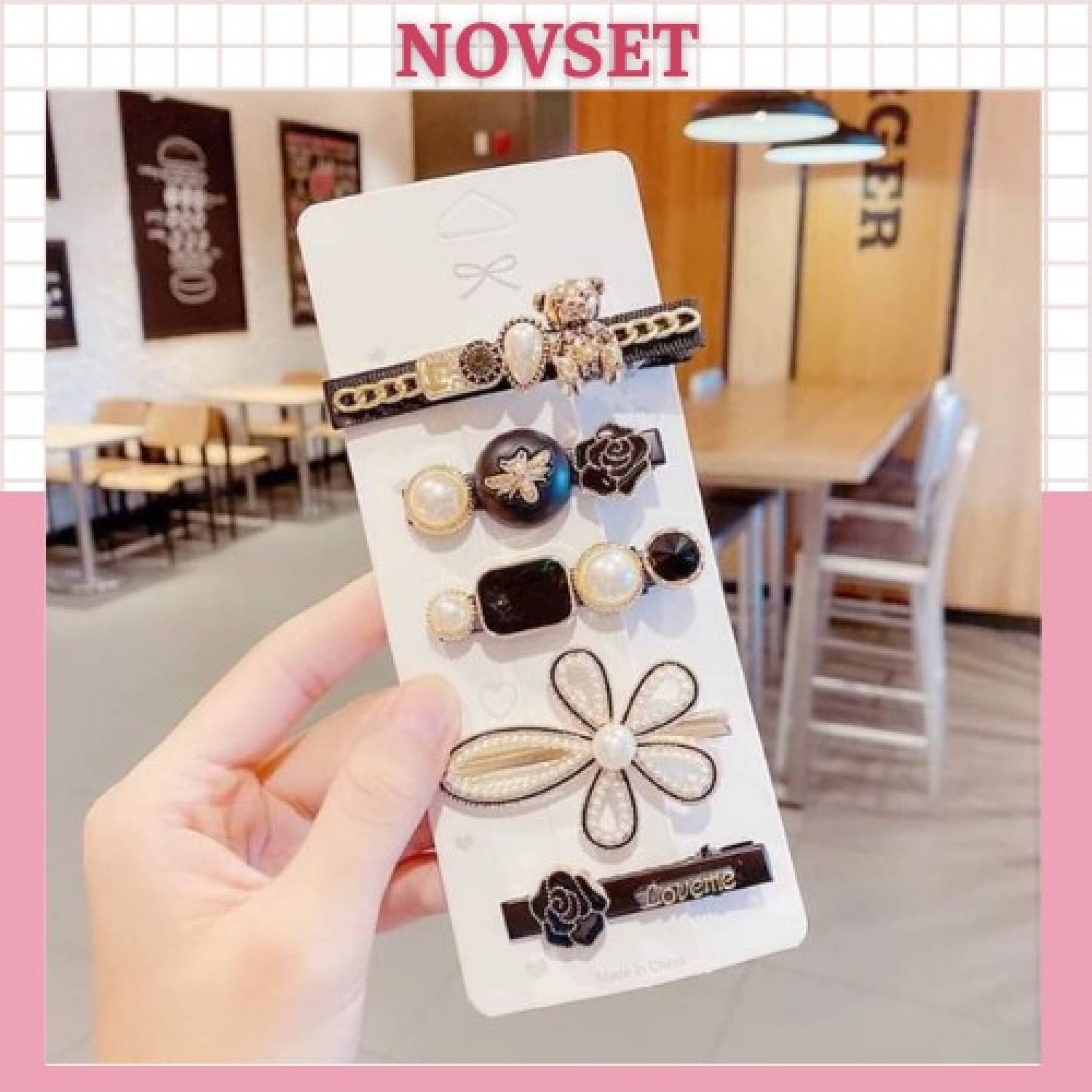 Set 5 kẹp tóc thời trang Hàn Quốc [ Set 5 kẹp tóc đính đá màu đen ] #KT005 - [ MÃ C706 - SET 5 KẸP ĐEN ]