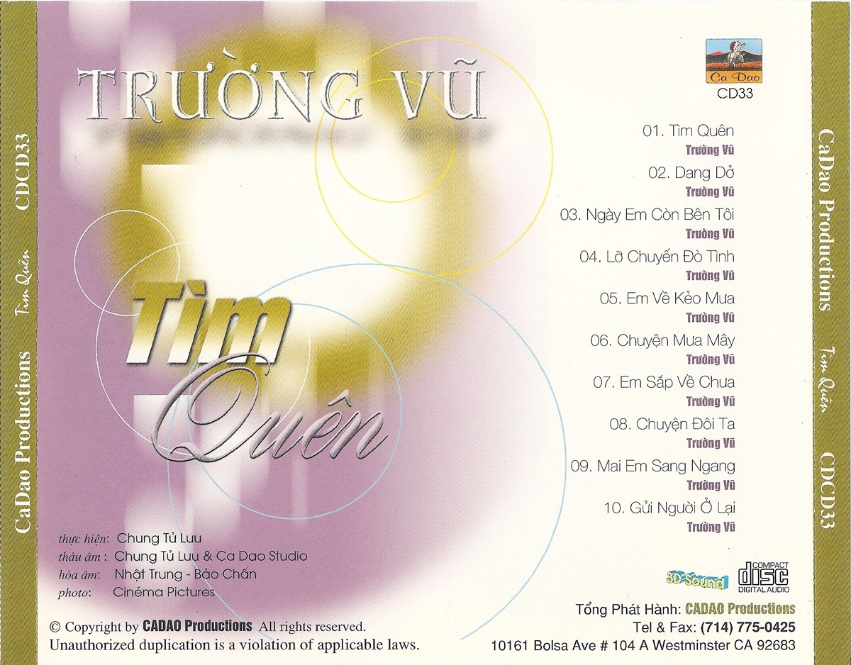 Set of 6 Cds of Truong Vu Music 3 (Japanese Disc Copy)