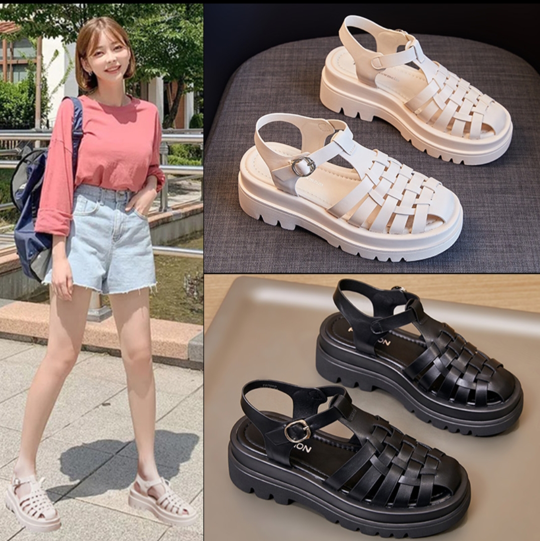 Giày xăng đan nữ học sinh, sandal nữ thời trang dây đan rọ bít mũi siêu xinh, đế nâng 5p siêu hot