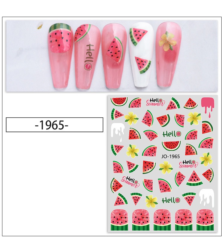 Sticker 3d | trái cây bơ dâu đào dưa hấu trang trí móng | hình dán móng tay