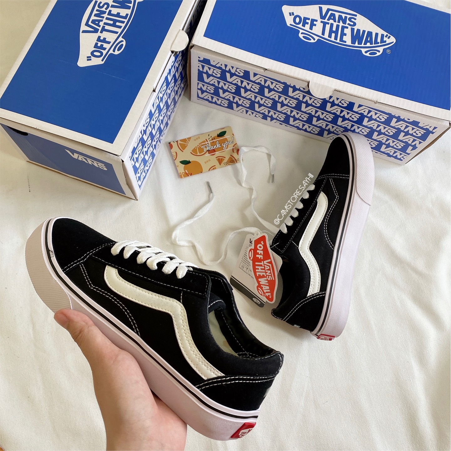Giày Thể Thao Nam Nữ Sneaker Vans Sọc Trắng - Old Skool Basic
