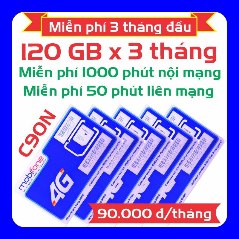 ✅ [C90N] Sim 4G MobiFone data 4 GB/ngày + 1050 phút gọi