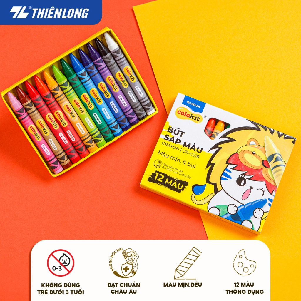 Bút sáp màu Thiên Long Colokit 12 Màu an toàn cho trẻ em CR-C016