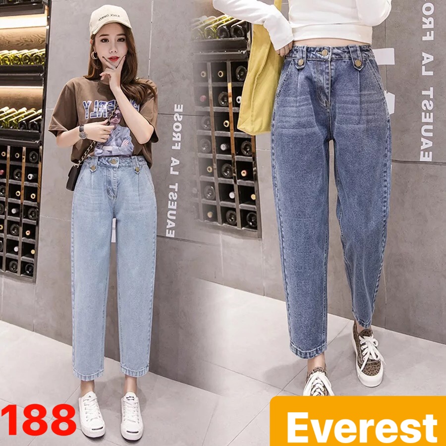 QUẦN JEAN BAGGY NỮ CHẤT BÒ XANH 2 CÚC HÀN QUỐC HOT LƯNG CAO NÂNG MÔNG EV-188 - EVEREST FASHION