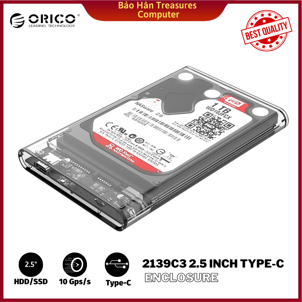 Carrying Case ổ hard mobile HDD box 2.5 Orico 2139c3-g2 USB3.1 Gen2 type-c/2.5 plastic transparent-genuine goods