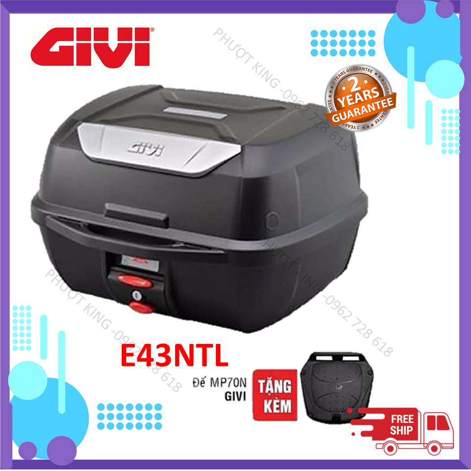 Thùng GIVI E43NTL tặng kèm đế MP70N- Monolock Top Case