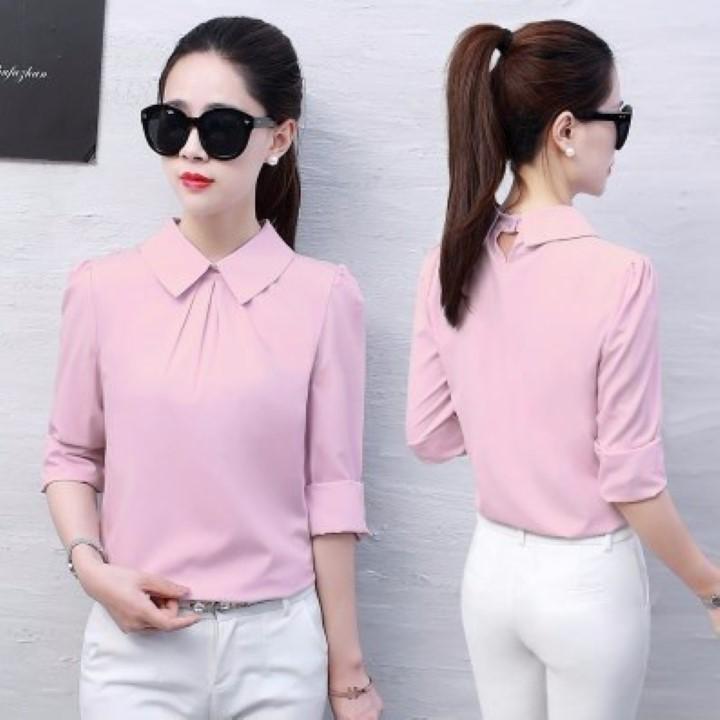 Sơ mi công sở cách điệu cổ sen sm169