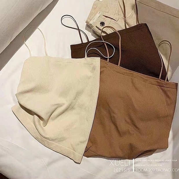 Áo 2 dây len gân có mút ngực - 2 dây croptop