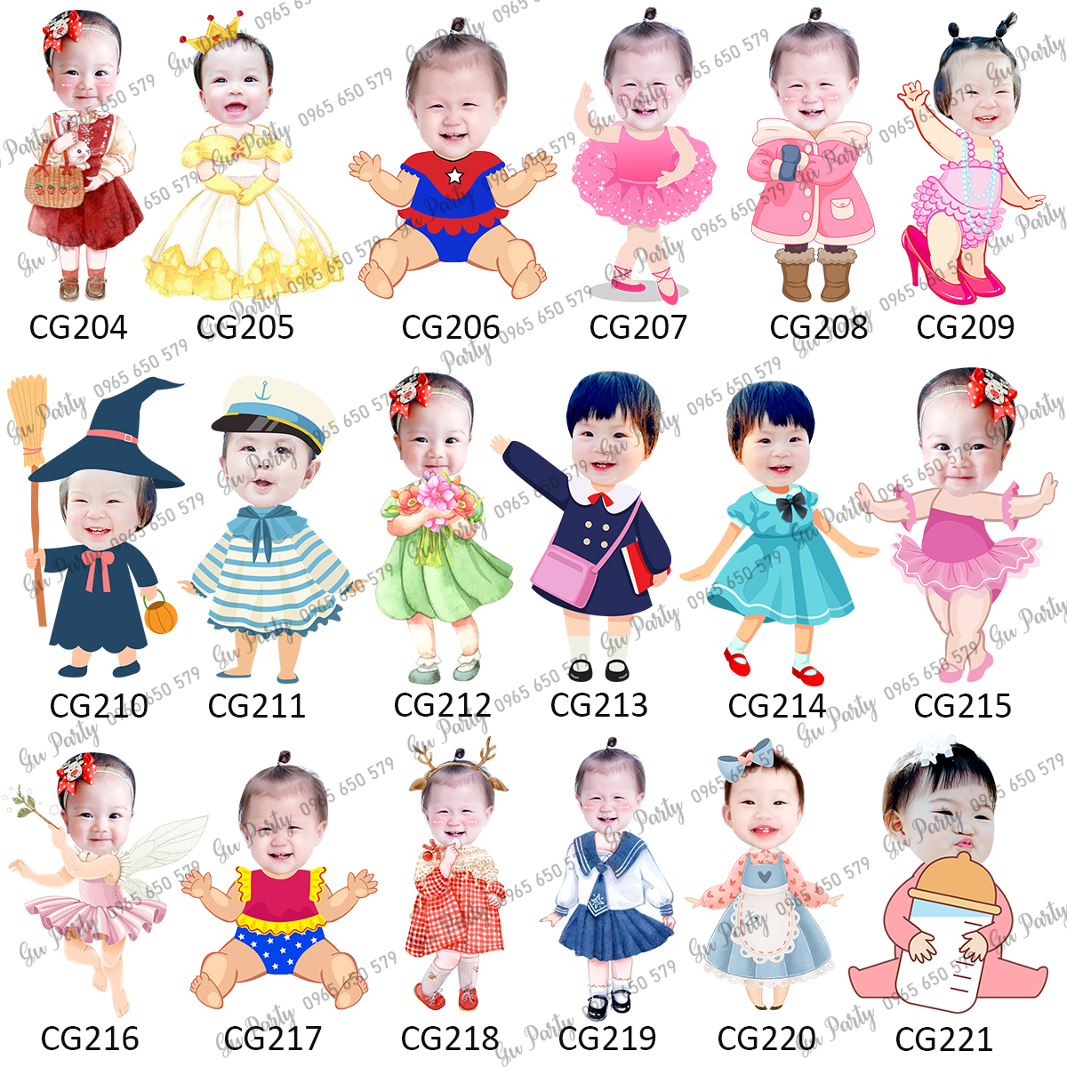 Thiết Kế Hình Chibi Trang Trí Thôi Nôi Sinh Nhật Cho Bé