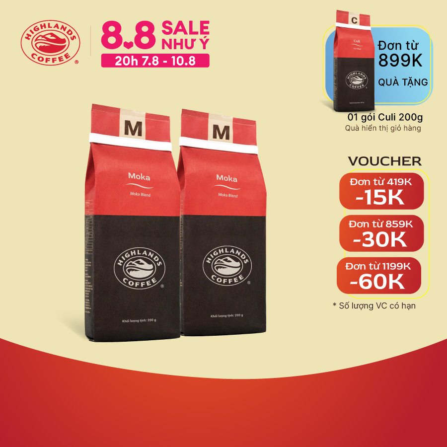 COMBO 2 gói Cà phê rang xay Moka Highlands Coffee 200g