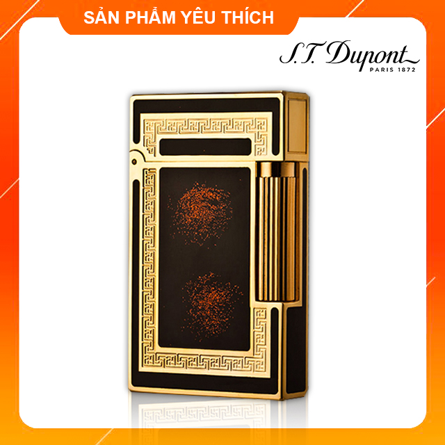 Vỏ Bật Lửa Hộp Quẹt Dupont D01V Họa Tiết Sơn Mài Đen Nhũ Đỏ Viền Vàng - Dùng Gas Đá Cao Cấp (KHÔNG XĂNG KHÔNG GAS)
