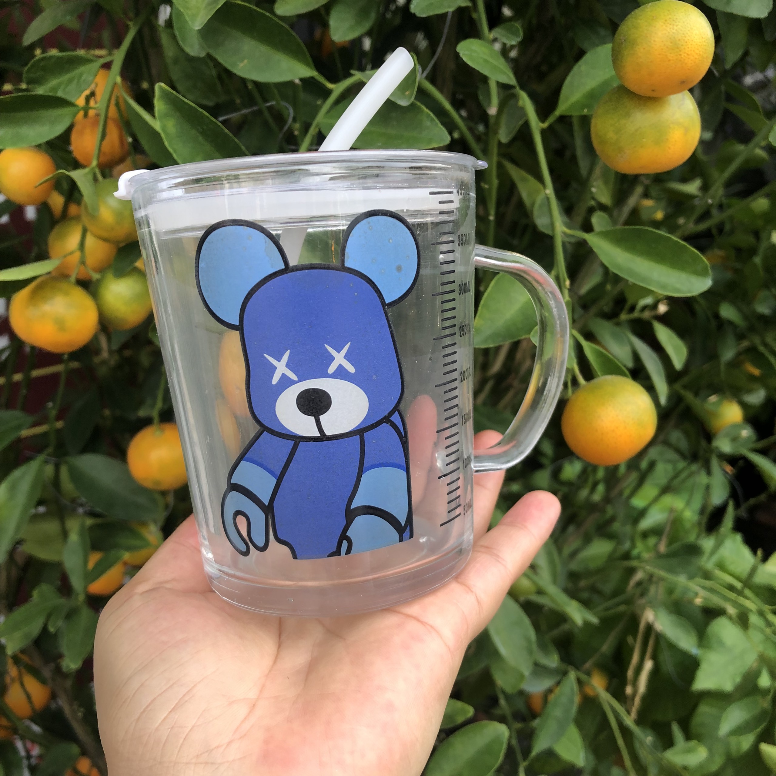 Ly nước, ly thủy tinh có vạch chia ml, cốc sữa, cốc ăn sáng, cốc có nắp, cốc nước thủy tinh trong suốt - hình ngẫu nhiên