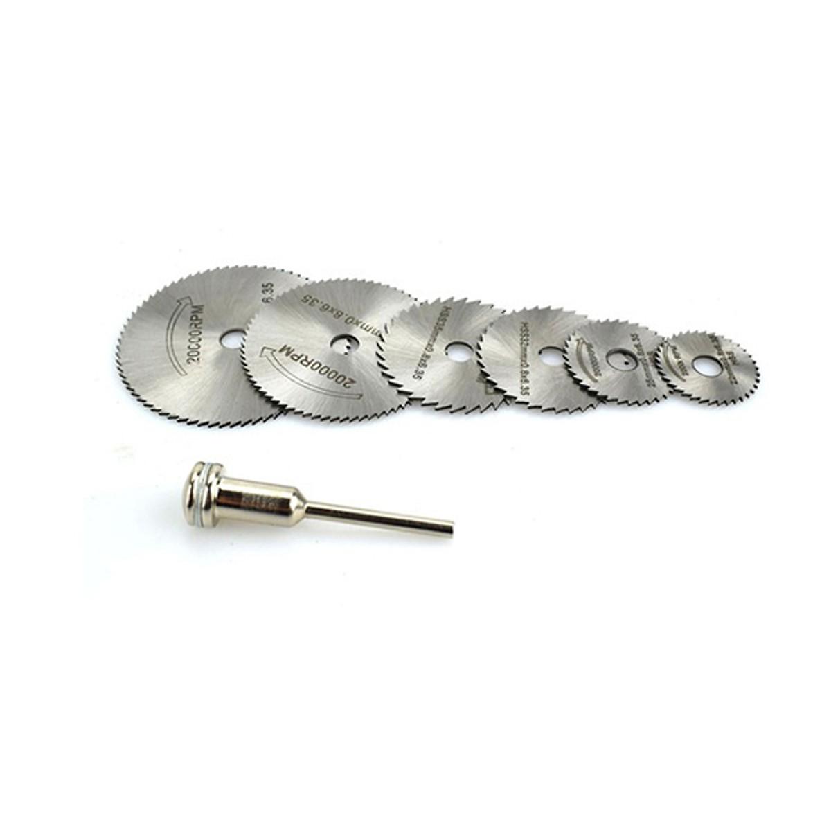 bộ 6 đĩa cắt cao cấp và 1 trục chân 6mm gắn phụ kiện cho máy khoan mài khắc đánh bóng - Bộ đĩa cắt mini - phụ kiện máy khoan mài khắc