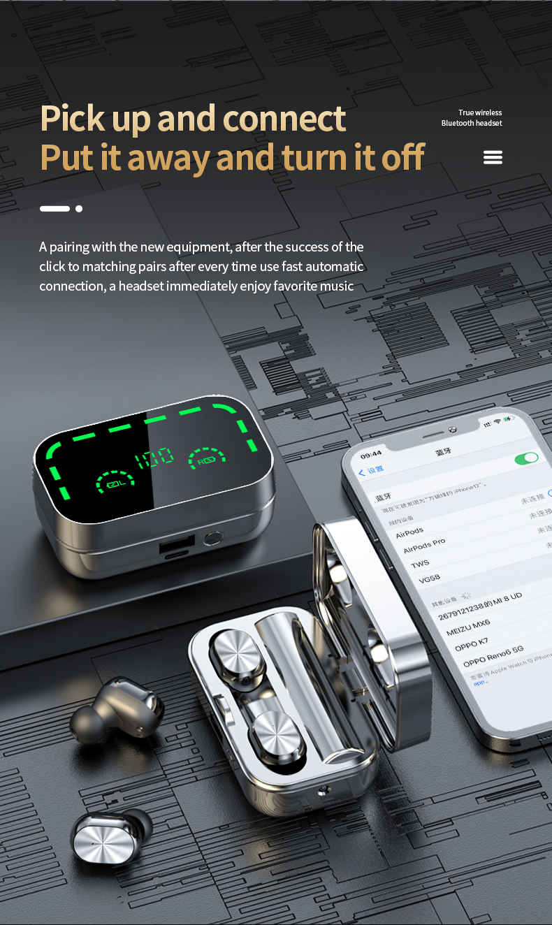 YD05 new mirror black technology digital display 5.3 chip mini noise reduction wireless Bluetooth headset