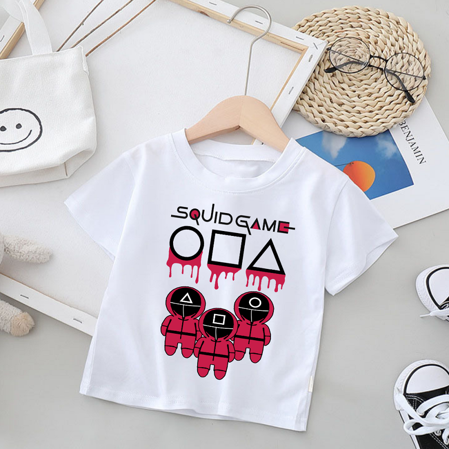 Áo thun squid game trò chơi con mực màu trắng nhiều mẫu dành cho bé trai bé gái