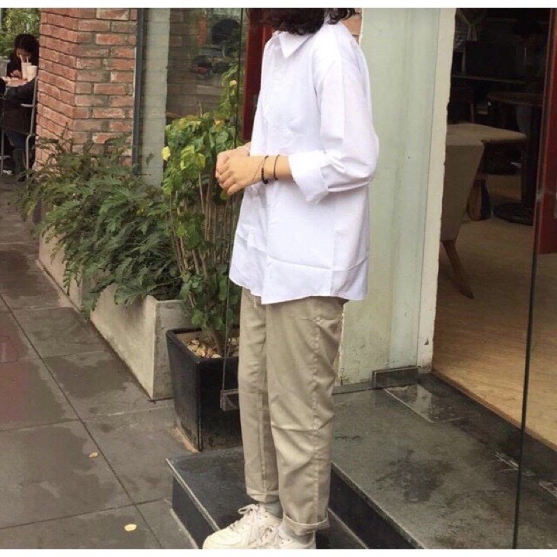 Áo sơ mi nữ tay dài - Áo sơ mi trắng đen
