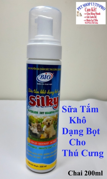 SỮA TẮM KHÔ DẠNG BỌT CHO THÚ CƯNG CHÓ MÈO Bio Silky Chai 200ml Xuất xứ Bio Việt Nam