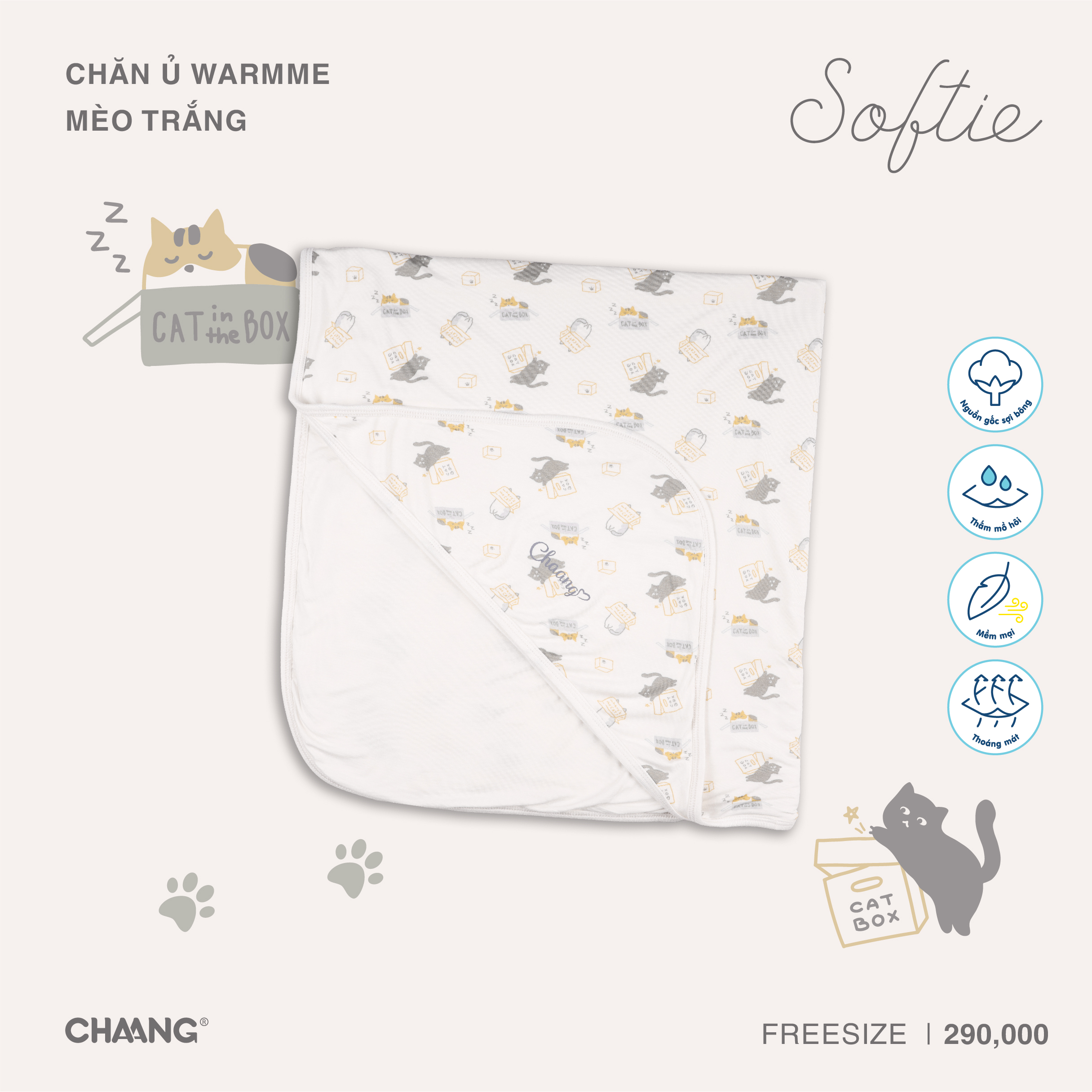 [CHAANG] Chăn ủ Warmme 80x90cm Mèo Chaang