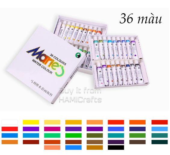 Màu nước Maries dung tích 12ml hộp trắng, water color maries