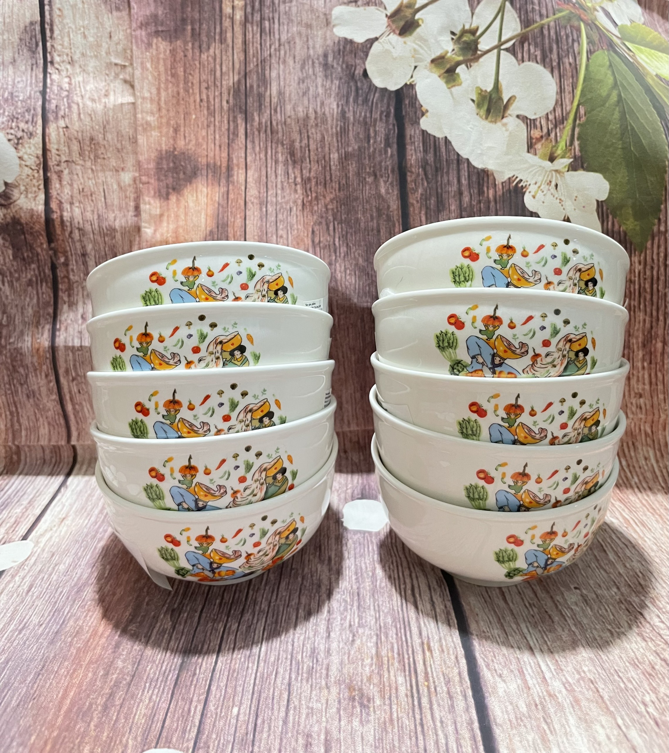 Bộ 10 chén sứ ăn cơm Unilever họa tiết - chén, bát sứ ăn cơm