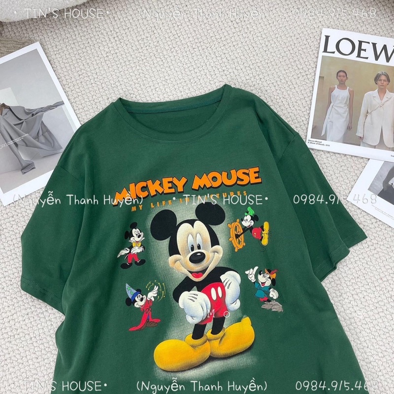 ANU408 - ÁO PHÔNG NỮ XANH RÊU MICKEY MOUSE