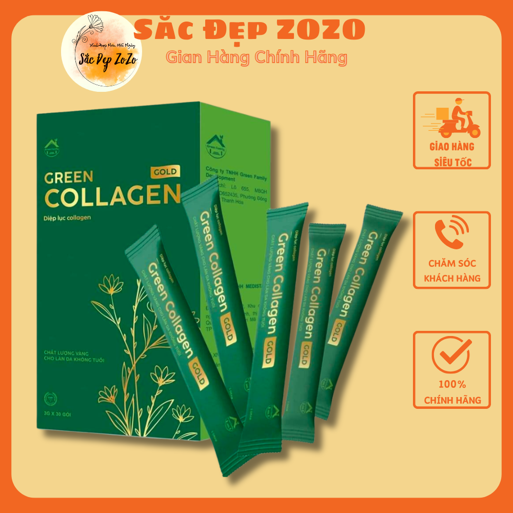 Bột Diệp Lục Collagen Gold Mẫu Mới 30 Gói