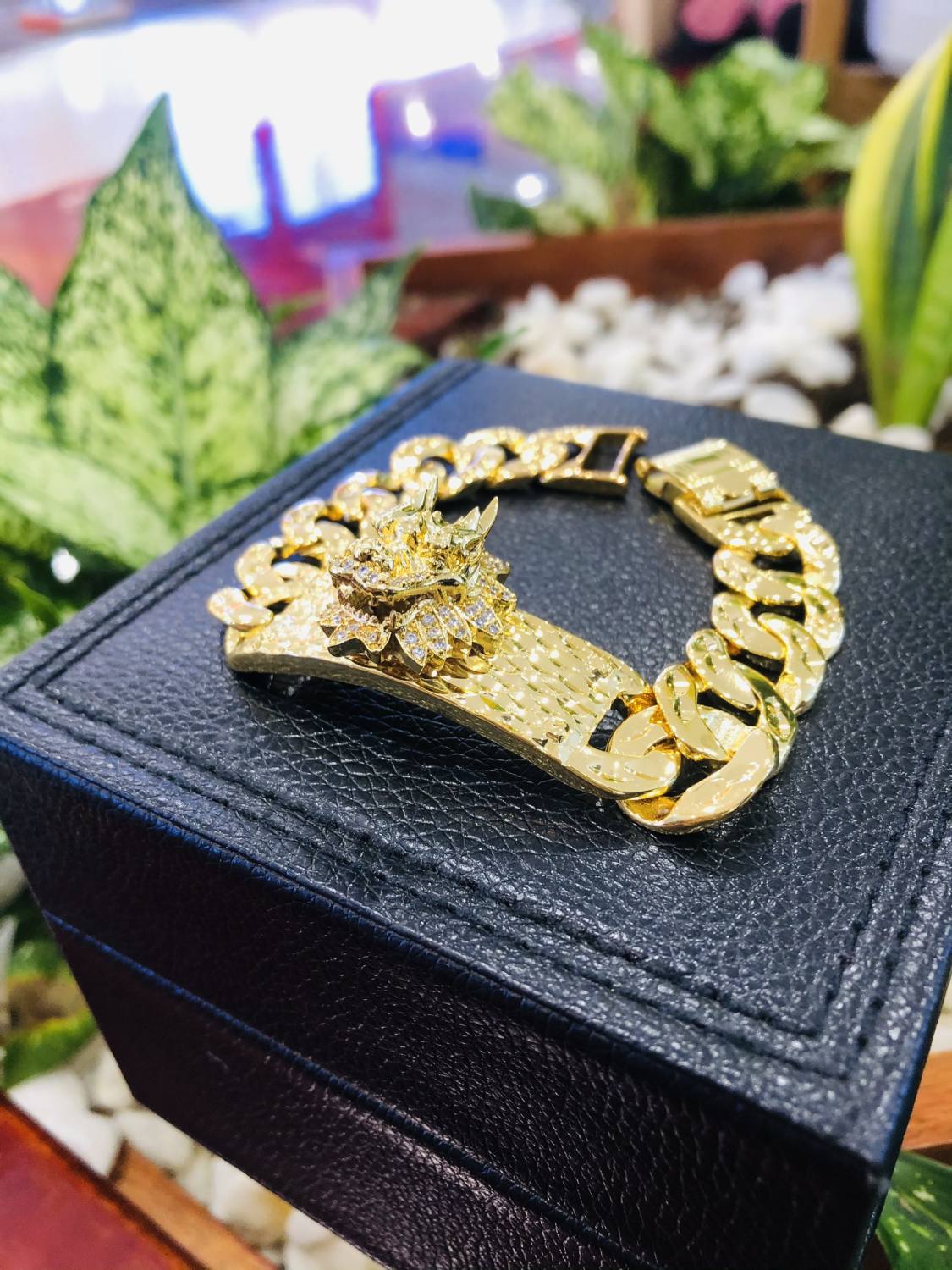 lắc tay nam mạ vàng 18k bản rộng 1.5cm mặt lắc hình đầu rồng cao 1.5cm - Hồng Tâm Silver