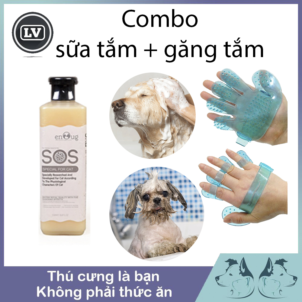 Combo Sữa Tắm SOS Cho Mèo 530ml Và Găng Tay Tắm Phụ Kiện Thú Cưng Long Vũ