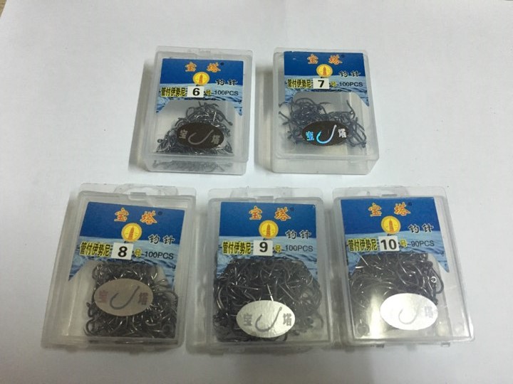 Lưỡi câu cá - Bộ 5 hộp lưỡi câu đơn khuy tròn size 10, 11, 12, 13, 14