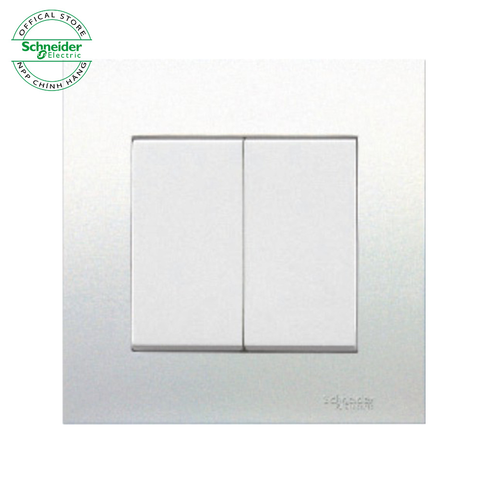 Bộ công tắc đôi 1 chiều màu Trắng hoặc màu xám bạc 16A, dòng vuông VIVACE đẳng cấp, sang trọng - Schneider Electric - KB32_1_WE_G19; KB32_1_AS_G19