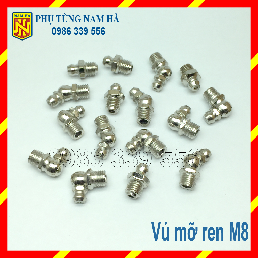 Vú bơm mỡ bò ren m8 các loại, vú bơm mỡ bò m8 cong 90, vú bơm mỡ bò m8 cong 45, vú bơm mỡ bò m8 thẳng