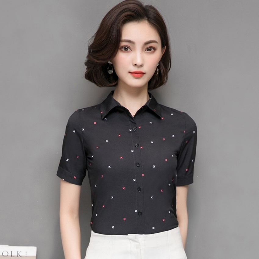 Áo sơ mi nữ ngắn tay họa tiết x8266 thời trang poniva branch chất kate mềm mịn thanh lịch