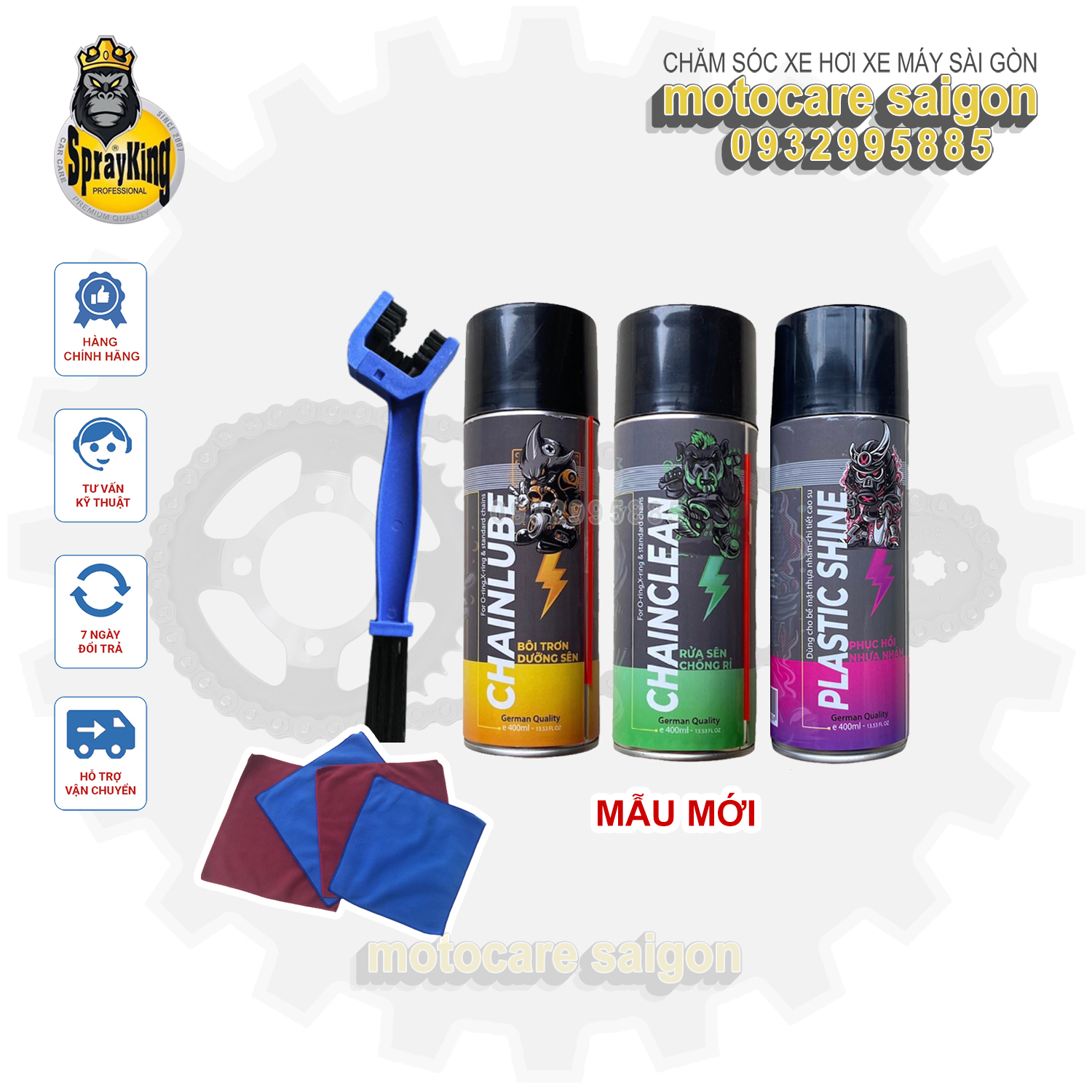 COMBO 3 Chai Sprayking Dưỡng sên , rửa sên , phục hồi nhựa nhám Sprayking 400ml, phục hồi nhựa Sprayking, rửa sên Sprayking, dưỡng sên Sprayking