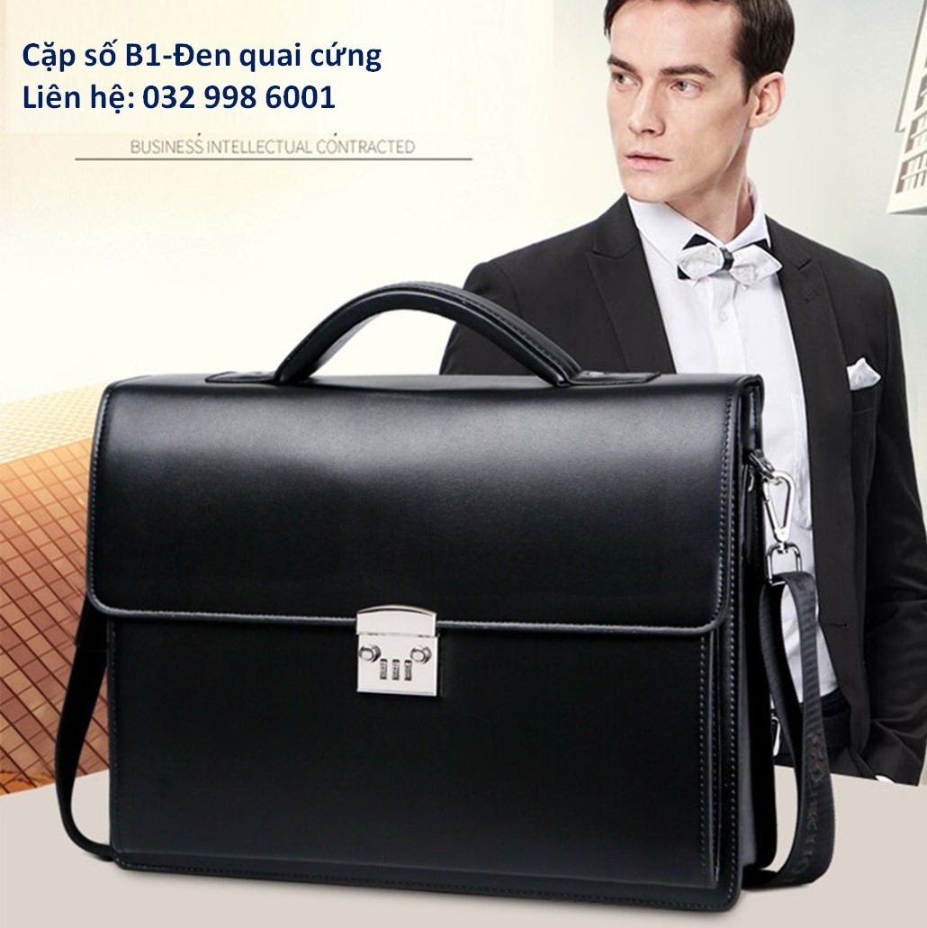 cặp xách da công sở đựng laptop 38x29x8Cm (Màu đen - Màu nâu)